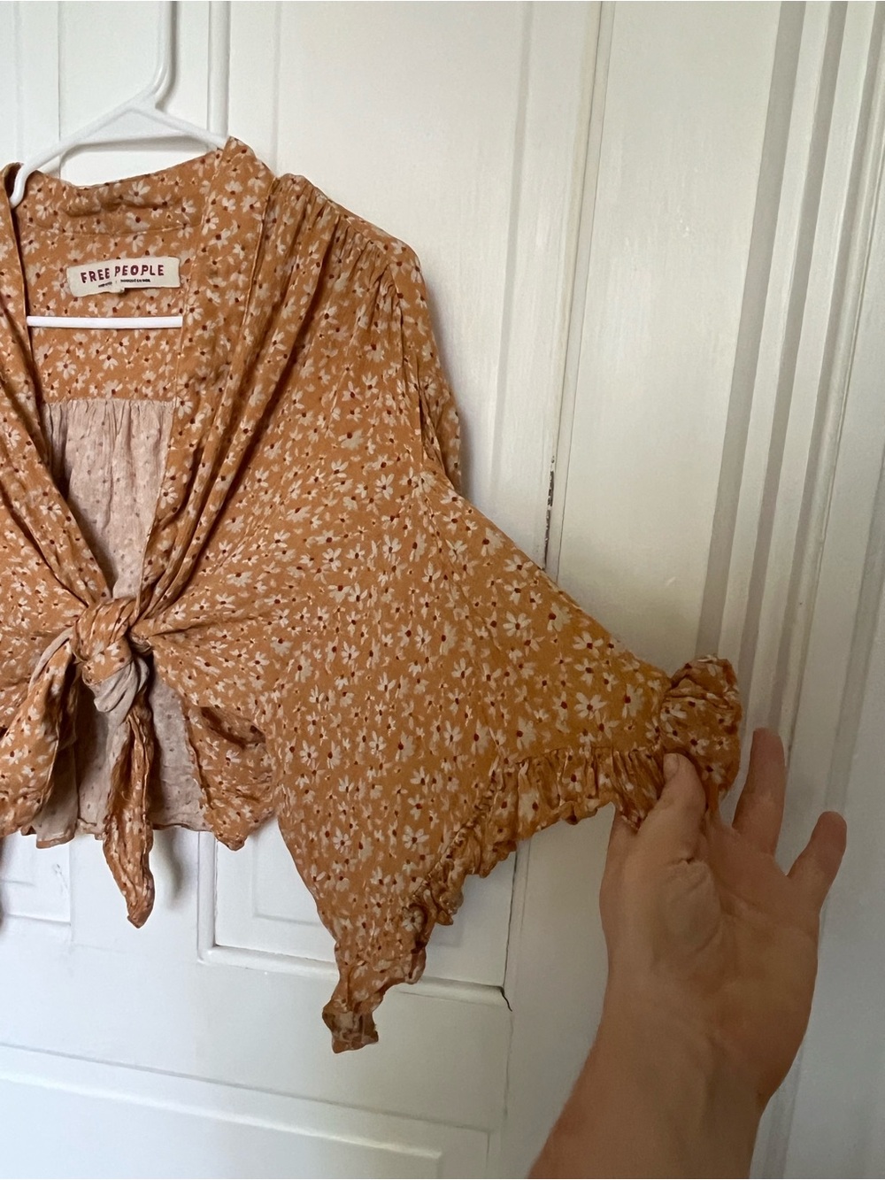 Free People Floral Tie-Front Crop Top in Mustard - Picture 5 of 9